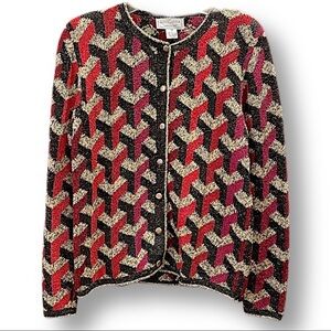 South Cotton sweater jacket cardigan M vintage pristine geometric red black